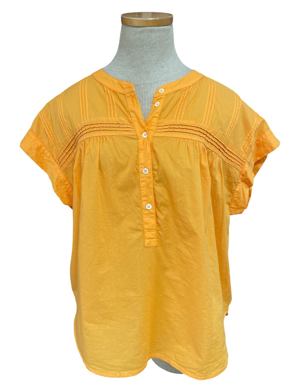 XIRENA Top Orange Button Up Blouse Boho Short Sleeve Relaxed Popover XS